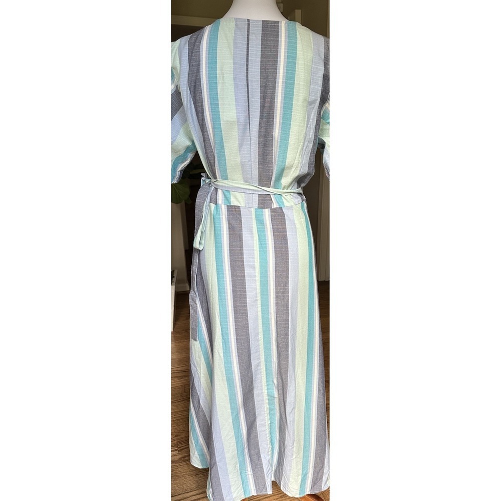 B Collection by Bobeau Orna Wrap Dress Blue Striped Midi Sleeveless M - Picture 9 of 12
